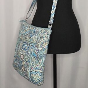 Vera Bradley Paisley Crossbody Bag | Blue Teal Cream | Quilted Cotton Zip Should